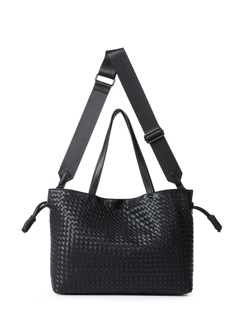Reese Jet| Vegan Leather Woven Tote