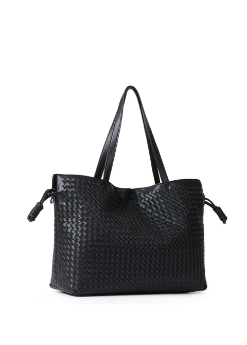 Reese Jet| Vegan Leather Woven Tote