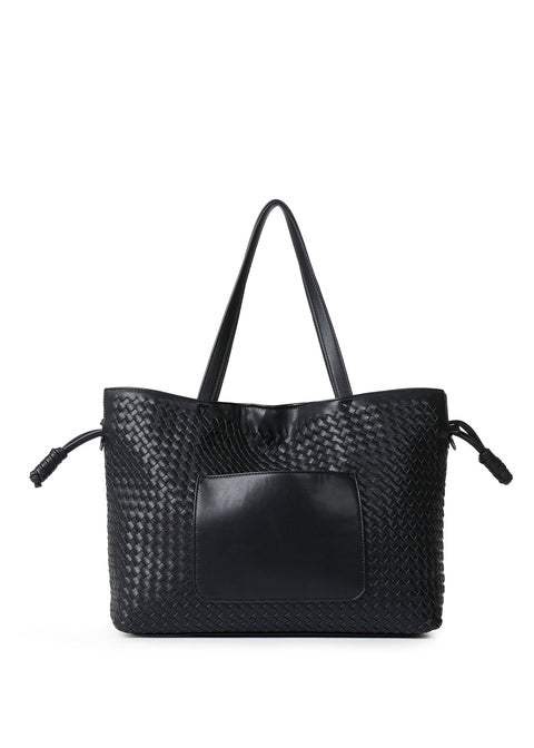 Reese Jet| Vegan Leather Woven Tote