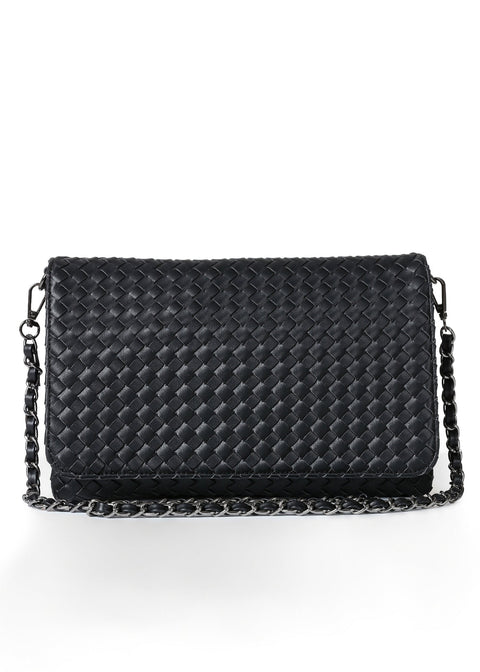 Lexi Jet| Woven Flap Crossbody / Convertible Clutch
