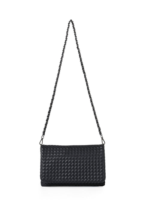 Lexi Jet| Woven Flap Crossbody / Convertible Clutch