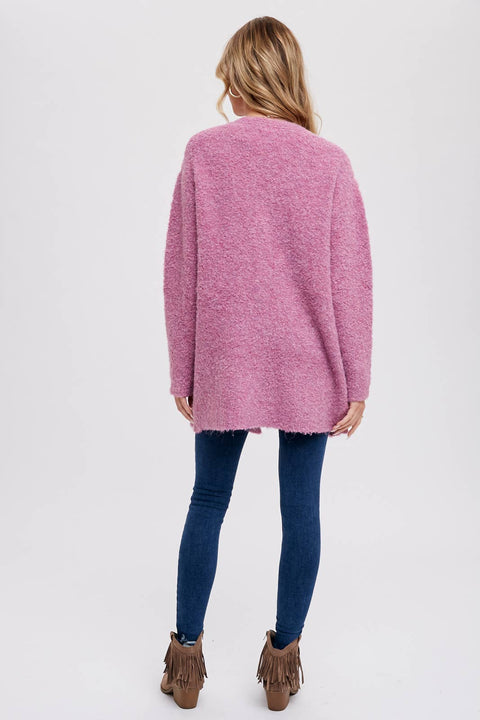 Bluivy-Silver Button Boucle Cardigan: Oatmeal-Pink Dot Styles