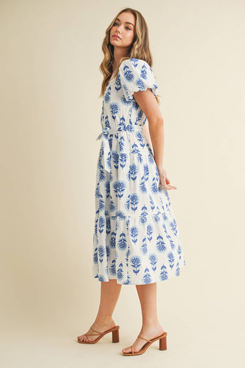 Floral Puff Sleeve Midi Dress