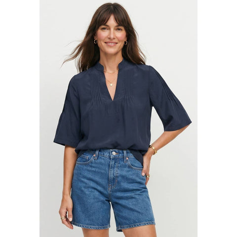 Navy Bell Sleeve Blouse