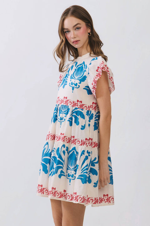 TCEC-Colorful Contrast Floral Dress-Pink Dot Styles