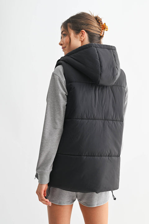 Mono B-Longline High Neck Padded Vest: OLIVE / S:M:L (1:1:1)-Pink Dot Styles