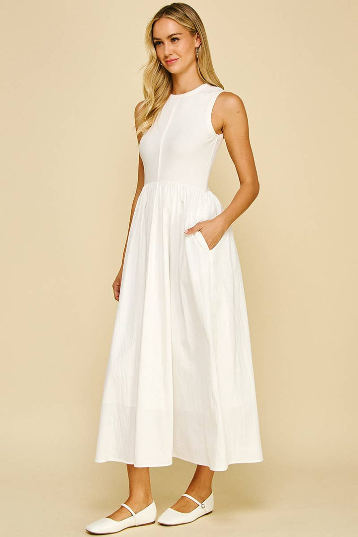 PINCH-White Contrast Maxi Dress-Pink Dot Styles