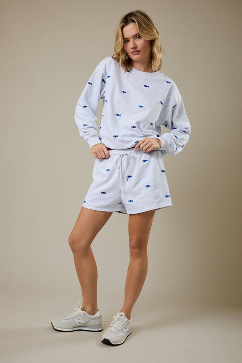 Fish Embroidered Sweat Shorts