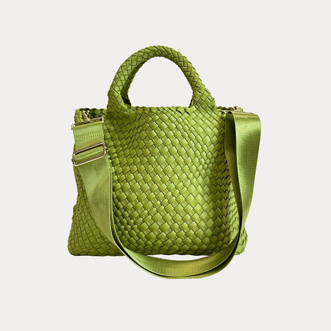 AHDORNED-Lily Woven Neoprene Tote with Pouch: NAVY/ECRU-Pink Dot Styles