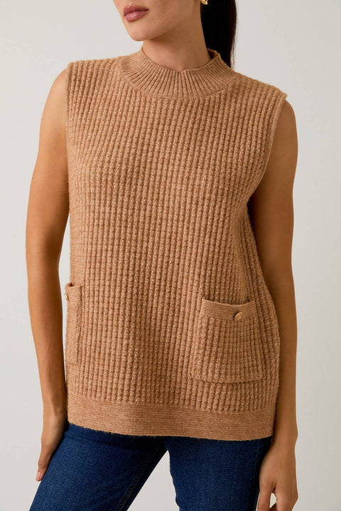 MOCK NECK SLEEVELESS OVERSIZE VEST: Beige / M