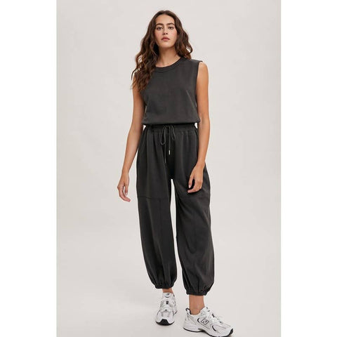 STYLE USA-Sleeveless Knit Jumpsuit-Pink Dot Styles