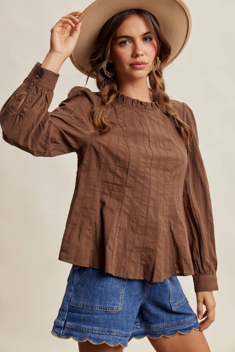 Chocolate Brown Ruffle Neck Blouse