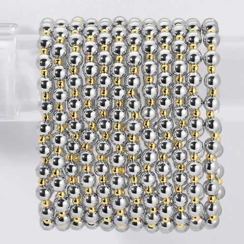 6mm Stretch Bead Bracelet with 3mm Bead Accents: Silver/Gold