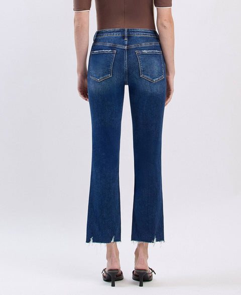 Lovervet by VERVET-Dark Wash Mid Rise Mini Bootcut Jeans-Pink Dot Styles