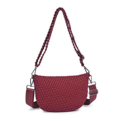 Sol and Selene-Ethereal - Woven Neoprene Crossbody: Wine-Pink Dot Styles