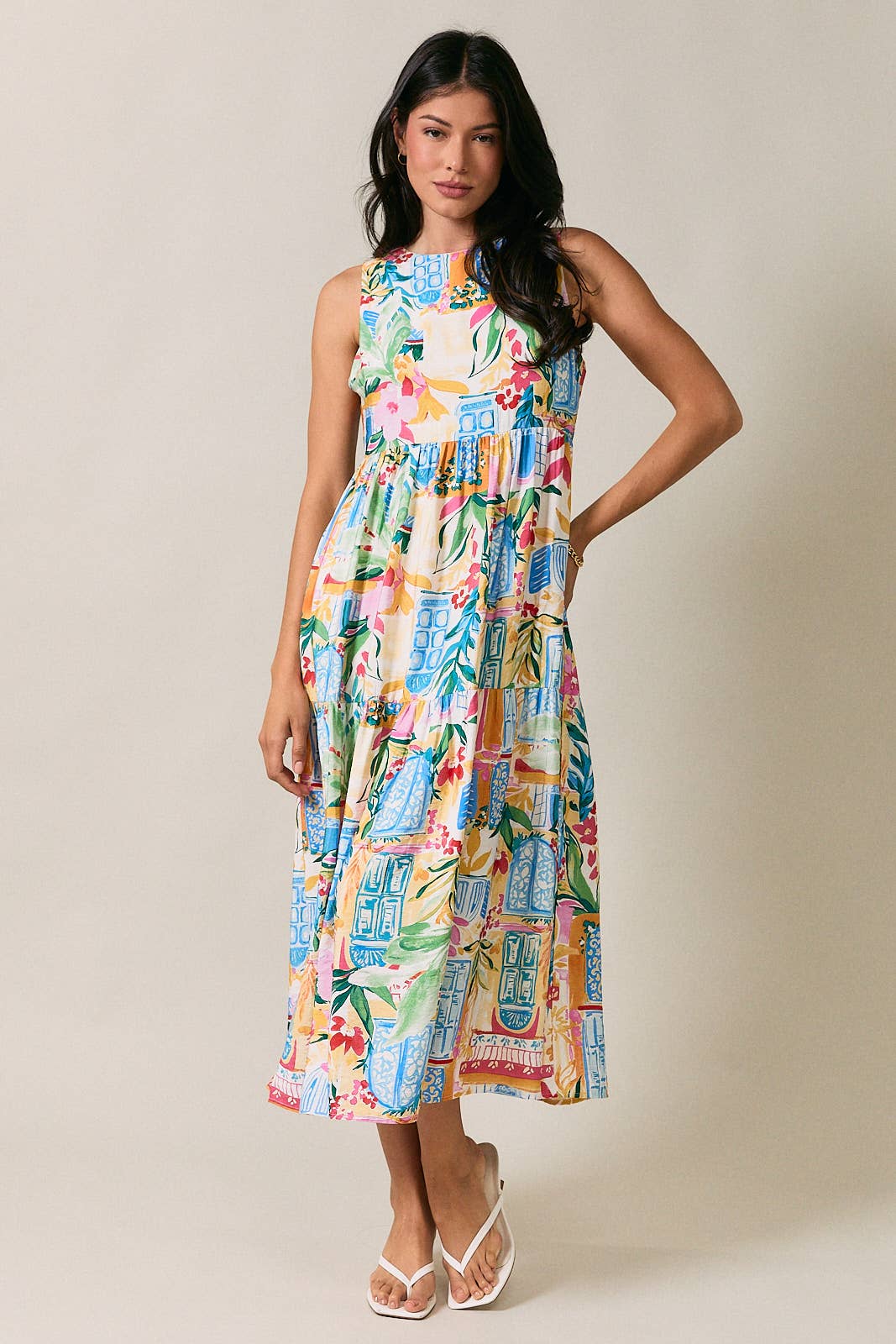 multicolored midi dress Tropical and Colorful RETROFETE Size XS Piper or a weekend brunch paillette Size:L (2073)