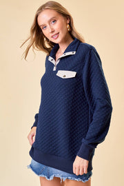 Doe and Rae-Diamond Pattern Pullover: Navy-Pink Dot Styles