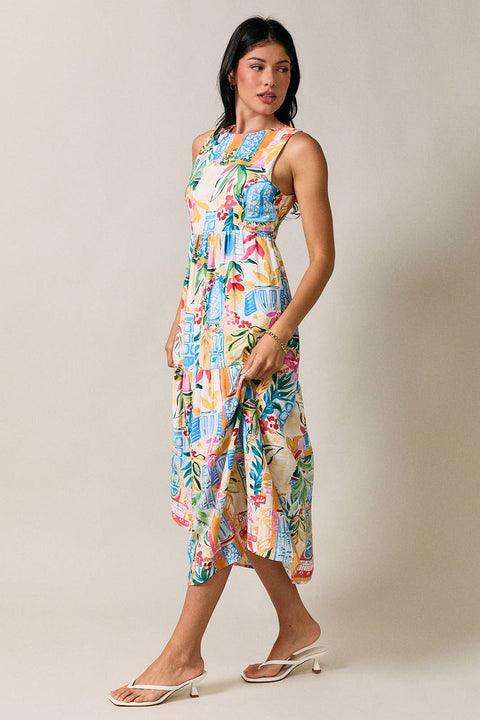 Tropical and Colorful Midi Dress