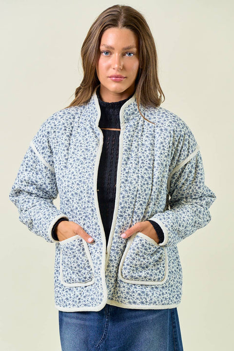 Blue Floral Quilted Jacket
