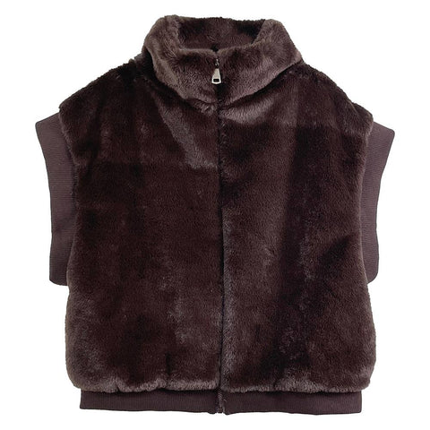 Sensibling Corp.-Faux Fur Rib Sleeve Vest-Pink Dot Styles