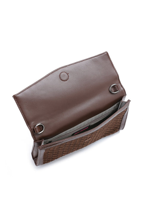 Beth Woven I Convertible Clutch Chocolate Suede