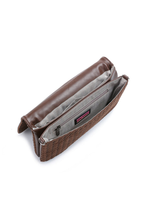 Lexi Chocolate | Woven Suede Flap Crossbody / Convertible Clutch