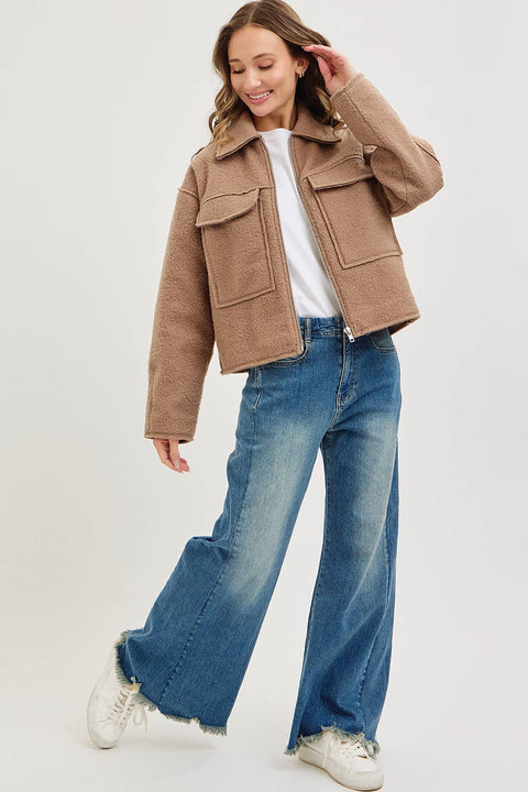 Camel Textured Bomber Jacket