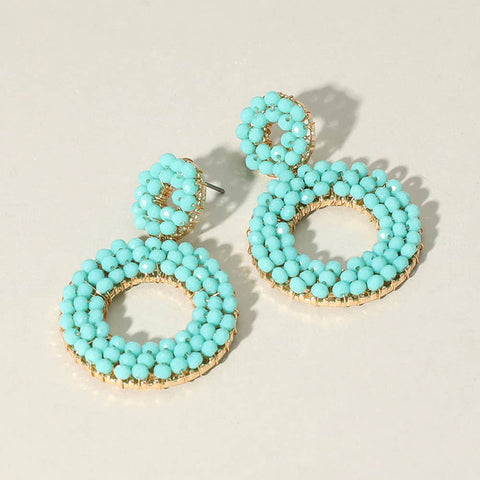 Seed Beaded Ring Dangle Earrings: Pink