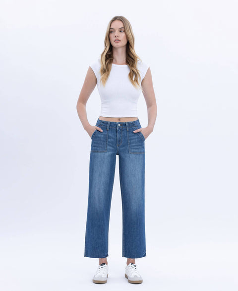 High Rise Utility Straight Jeans