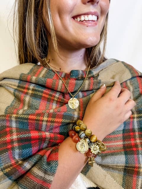 Cinnamon Calcite with Gold Faith Cross: Average 7"