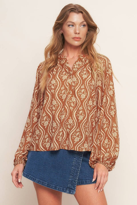 Peach and Brown Woven Top