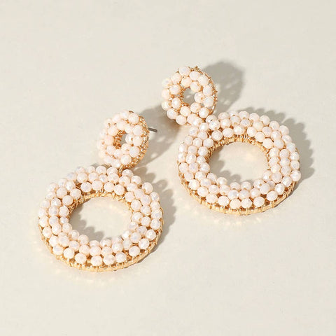 Seed Beaded Ring Dangle Earrings: Pink