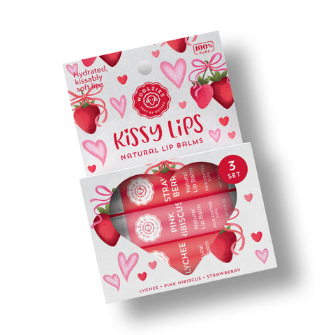 Woolzies-Kissy Lips Natural Lip Balm Set Of 3-Pink Dot Styles