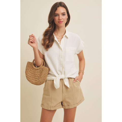 in february-Mineral Washed Cotton Gauze Top-Pink Dot Styles