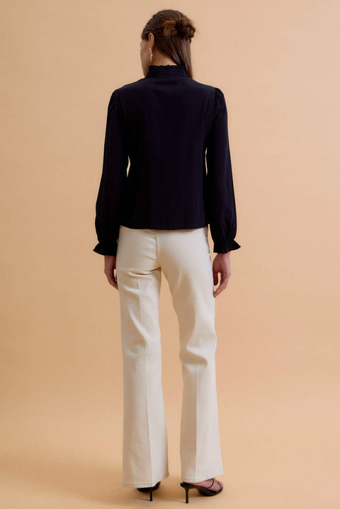 Black Ruffle Mandarin Collar Blouse