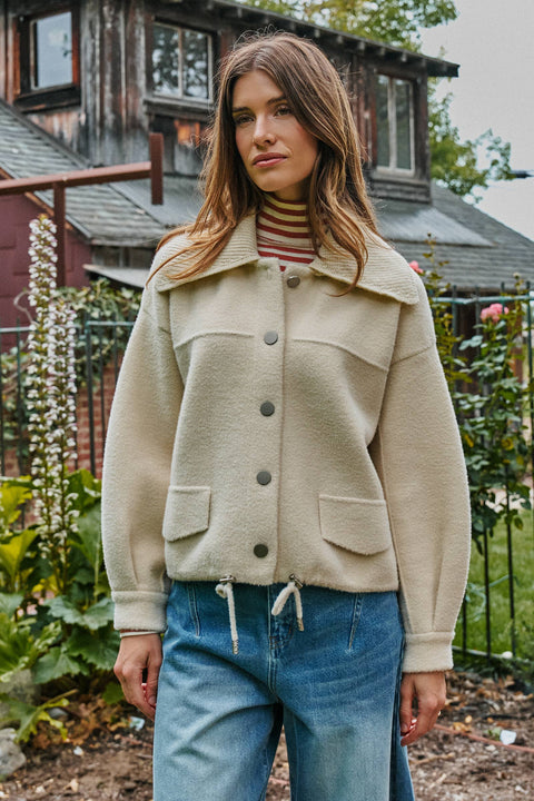 Urban Daizy-Sweater Knit Jacket with Detachable Collar: Ivory / SM-ML-Pink Dot Styles