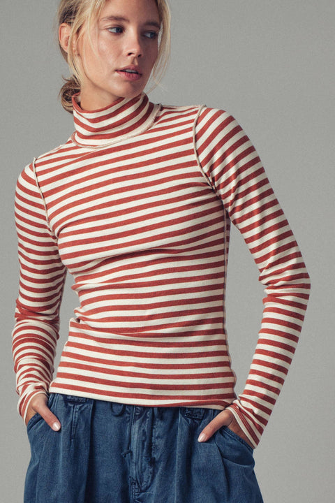 Urban Daizy-Striped Turtleneck Knit Top: IVORY RUST / S-2/M-2/L-2-Pink Dot Styles
