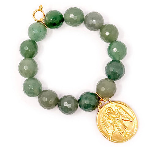 Faceted Aventurine with Matte Gold Guardian Angel: 7" Average