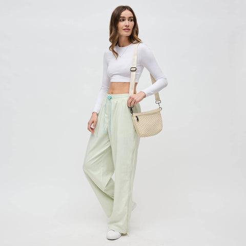 Sol and Selene-Ethereal - Woven Neoprene Crossbody: Cream-Pink Dot Styles