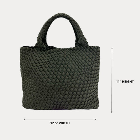 AHDORNED-Lily Woven Neoprene Tote with Pouch: NAVY/ECRU-Pink Dot Styles