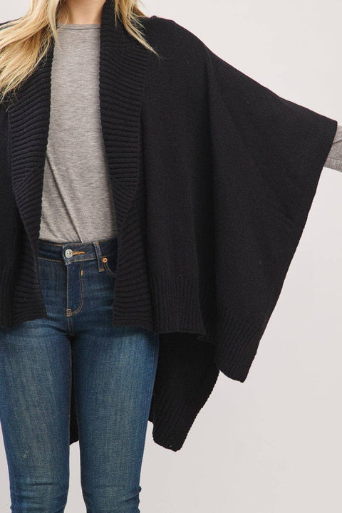 MS0455 Soft Knit Open Front Shawl With Ribbed Trim: Ivory