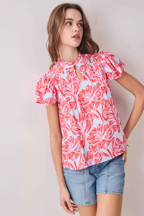 Floral  Ruffle Sleeves Top