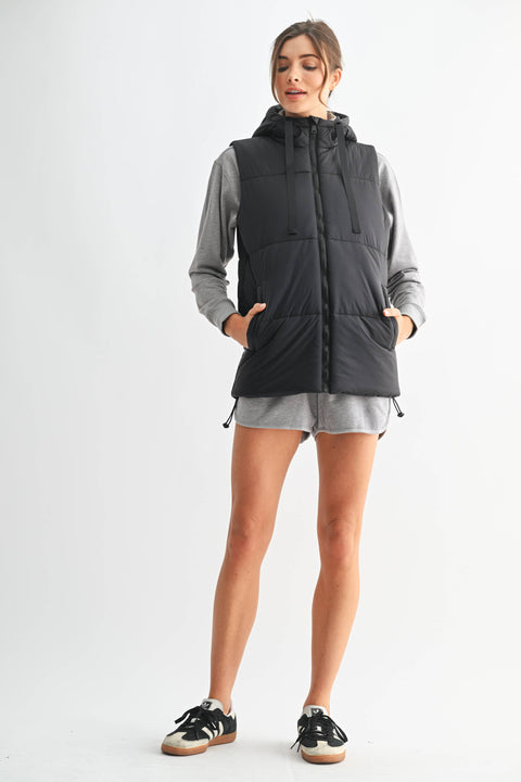 Mono B-Longline High Neck Padded Vest: OLIVE / S:M:L (1:1:1)-Pink Dot Styles