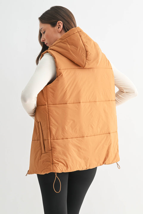 Mono B-Longline High Neck Padded Vest: OLIVE / S:M:L (1:1:1)-Pink Dot Styles