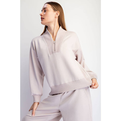 Modal Scuba Luxe v-Neck Top: Mocha Cream