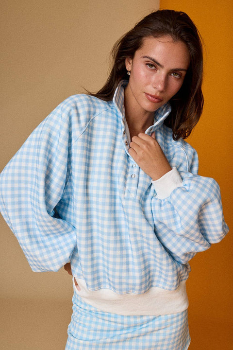 Blue Gingham Quarter Snap Sweatshirt