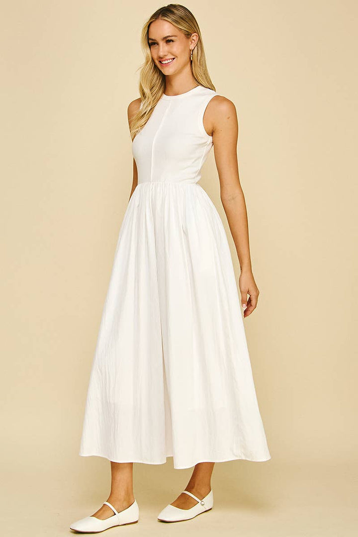 PINCH-White Contrast Maxi Dress-Pink Dot Styles