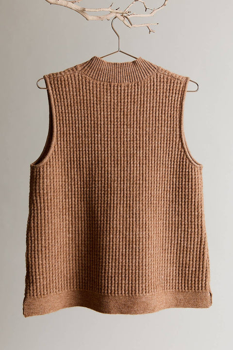 MOCK NECK SLEEVELESS OVERSIZE VEST: Beige / L