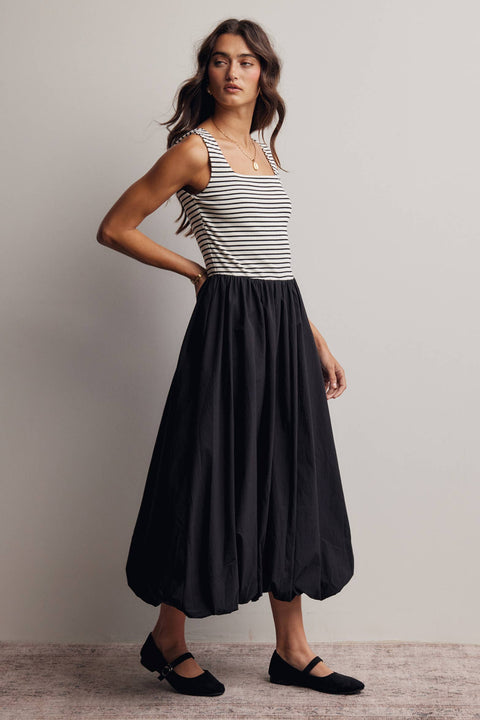 Mixed Media Bubble Midi Dress