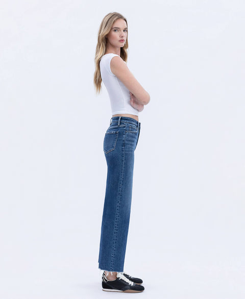 FLYING MONKEY-High Rise Trouser Press Wide Leg Jeans-Pink Dot Styles